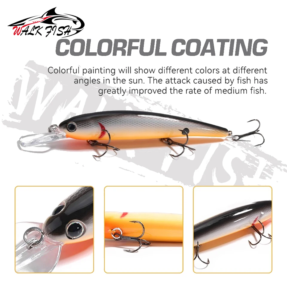 WALK FISH Floating Minnow Fishing Lure 120mm 17g Pike 3 hooks Hard Bait Crank Bait Wobbler Jerkbait Tackle Artificial Hard Lure