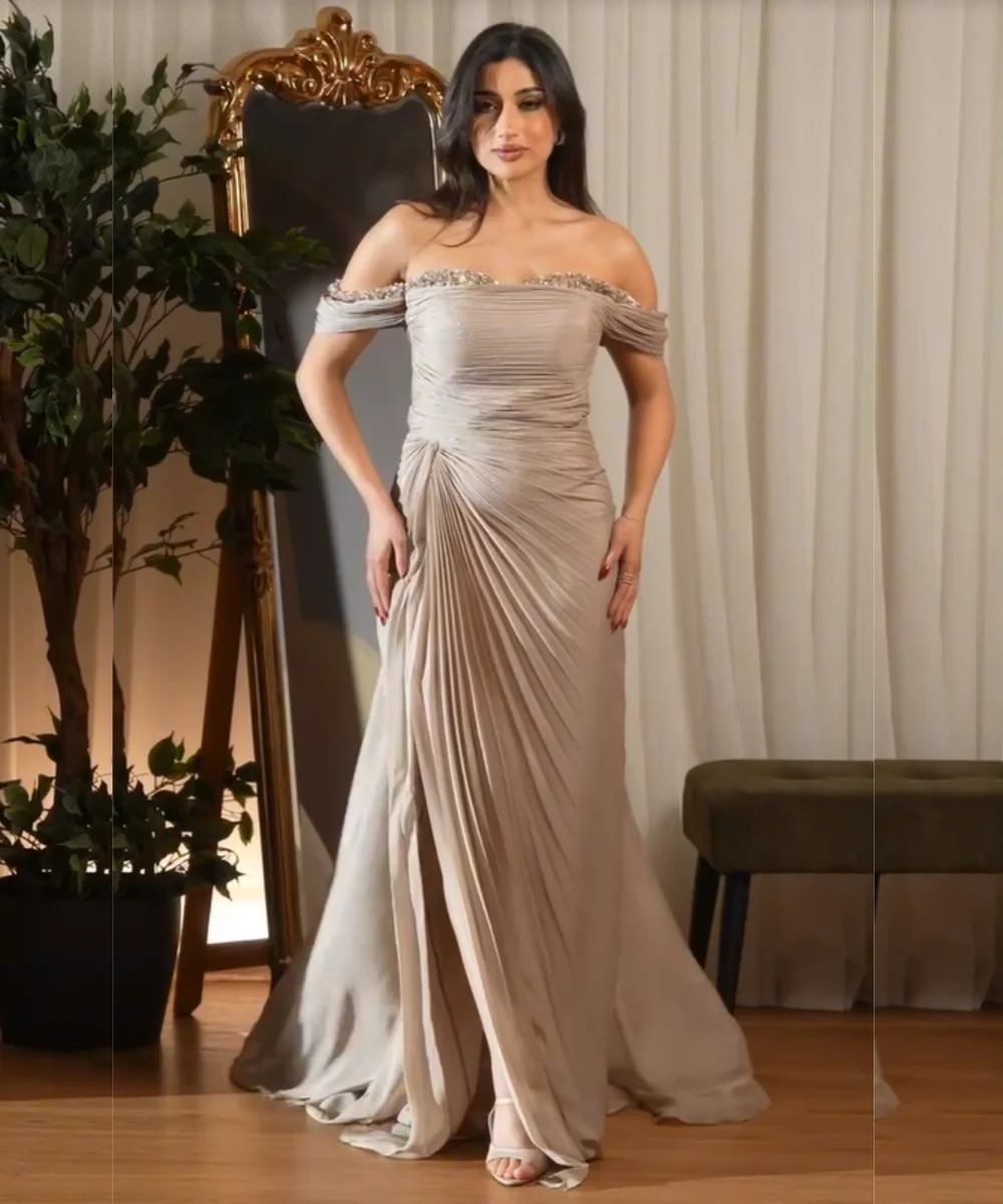 Customized Intricate Chiffon Pleat Sequined A-line Square Neck Long Bespoke Occasion Party Dresses Elegant Matching