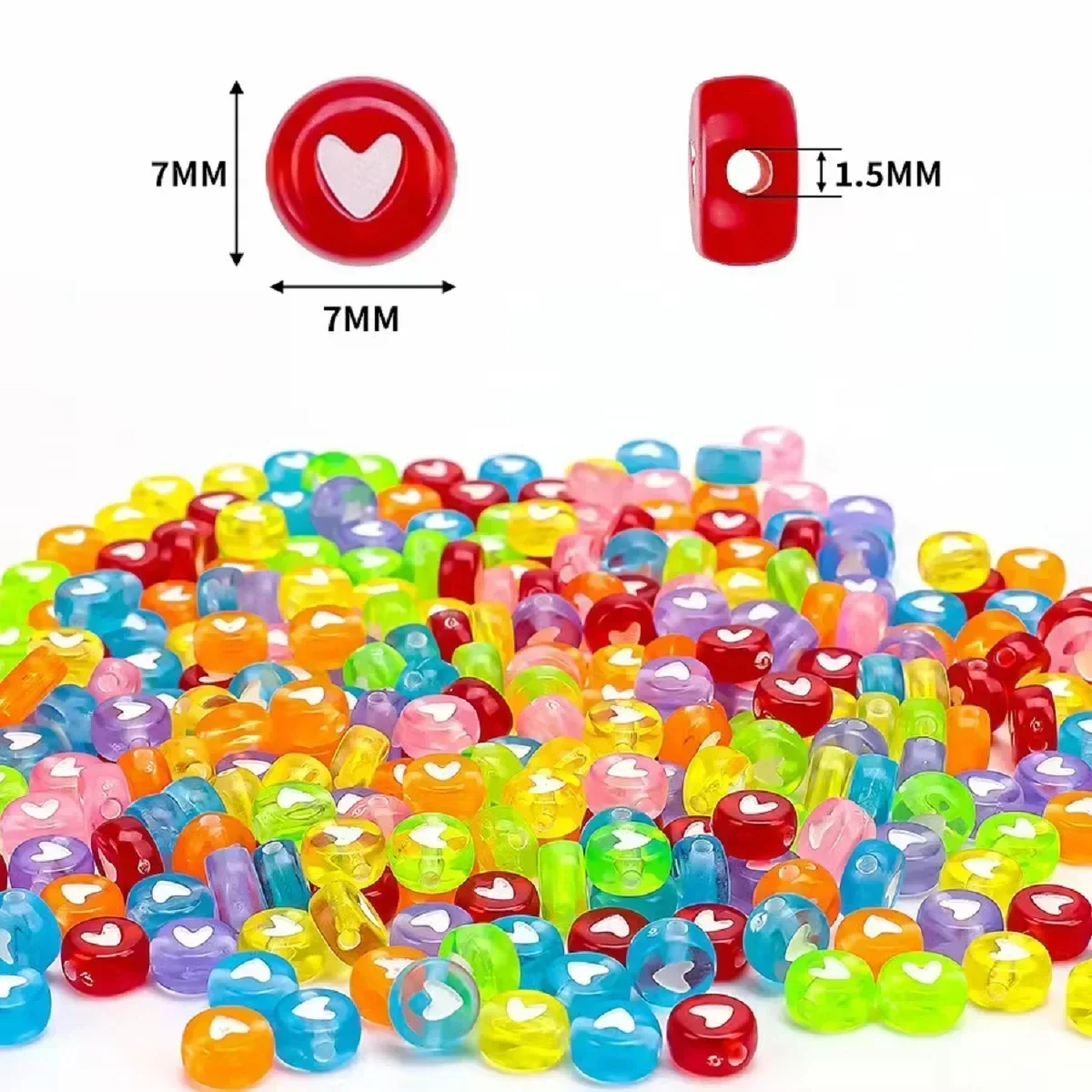 100-500PCS Multi-color Love Heart Beads with Holes Round Flat Spacer Bead for Jewelry Making Diy Bracelet Earring Accessories