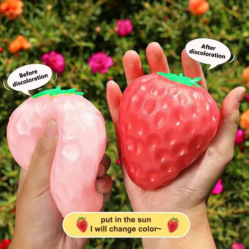 Soft Strawberry Tangerine Squeezable Stress Relief Color Changing Ball Reliever Ornament Squeeze Fruit Party Gifts