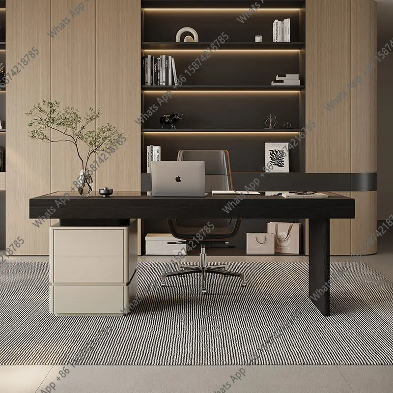Italian design high-end solid wood desk home minimalist study desk modern living room glass storage desk