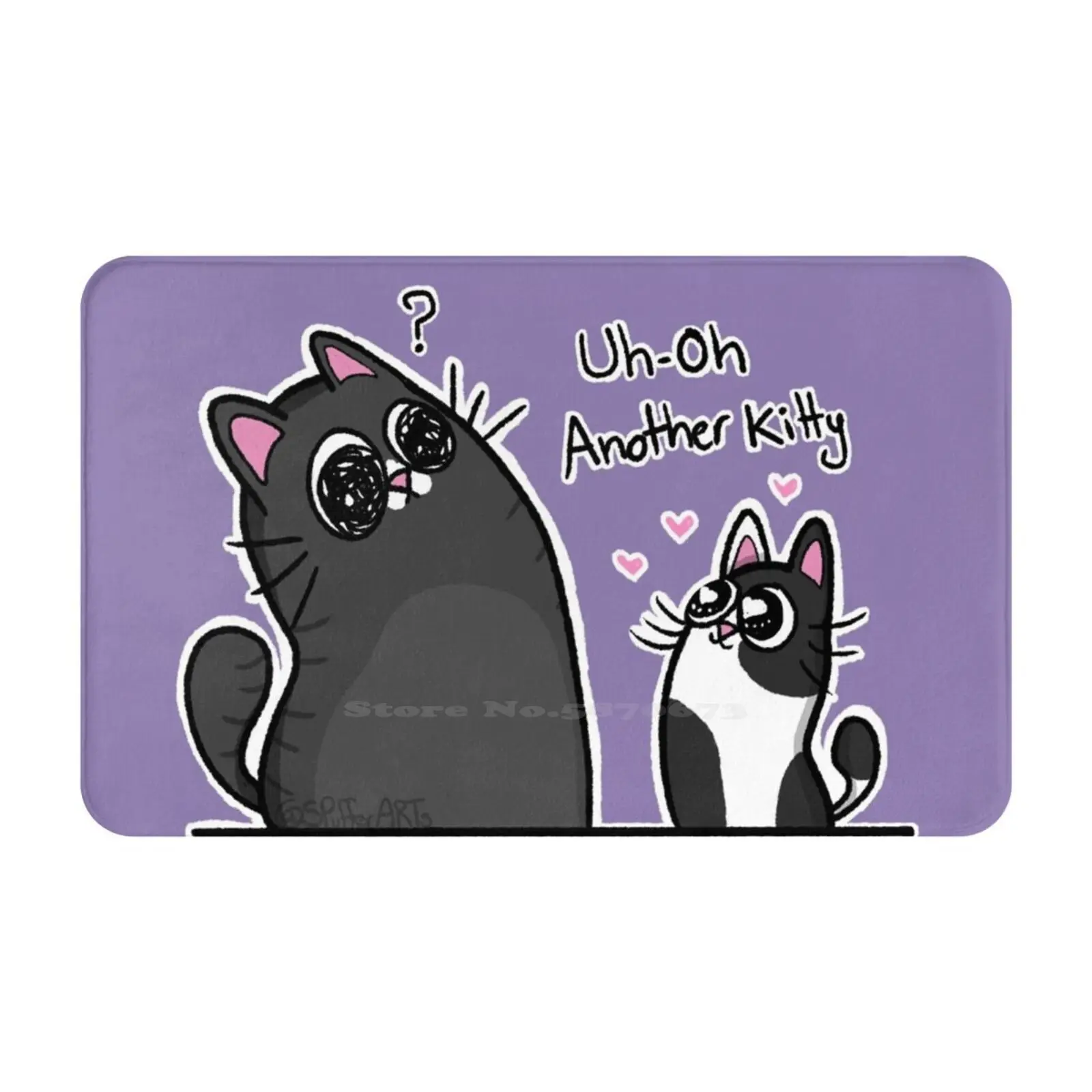 Uh-Oh Nog Een Kitty Zacht Kussen Auto Huis Tapijt Deur Mat Kitty Zwarte Kat Grijze Kat Ogen Kattenogen Kattenliefhebbers Kat Moeder Kat Vader Kitten