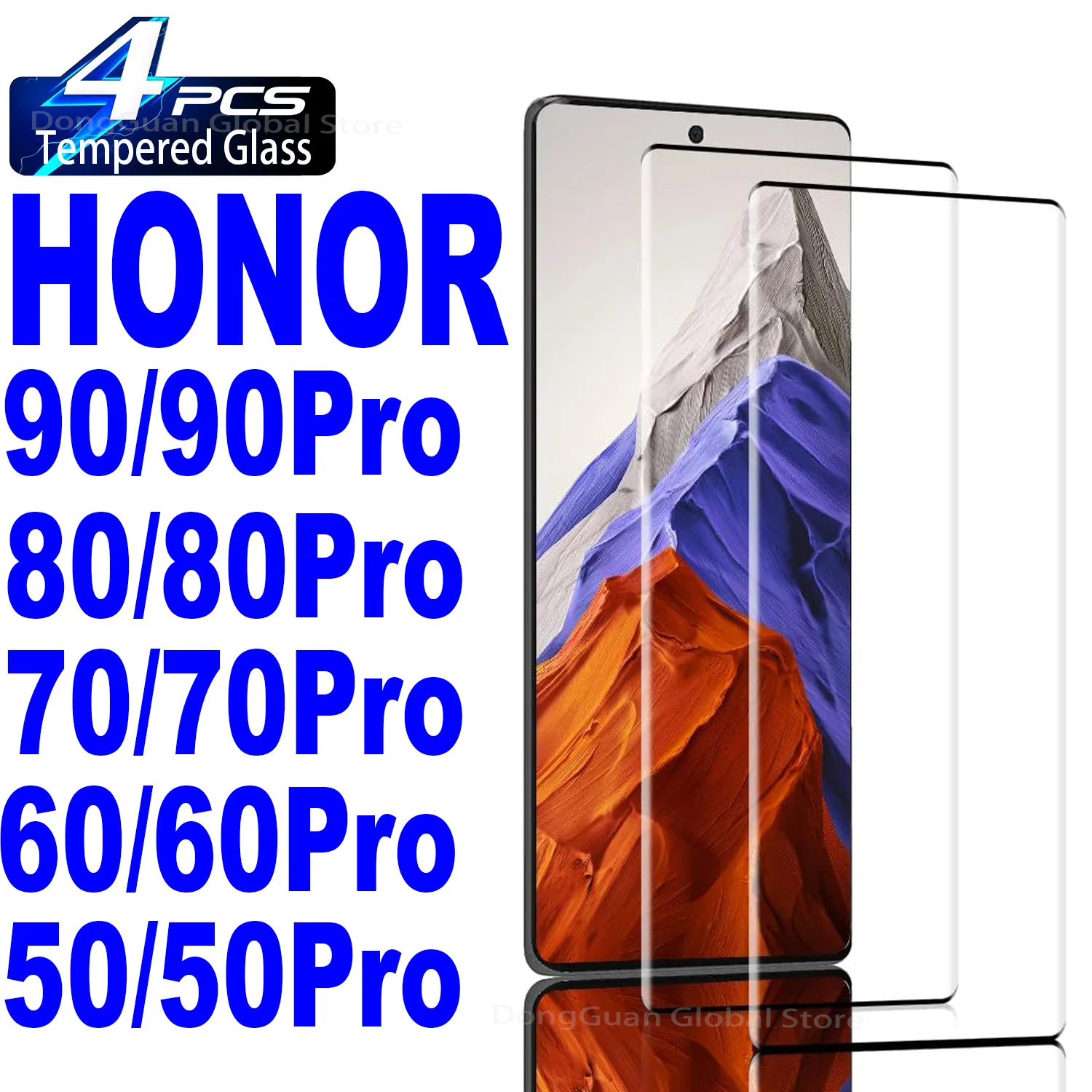 2/4Pcs 3D Tempered Glass For Huawei Honor 90 80 70 Pro Honor 50 60 Pro 9H Curved Screen Protector