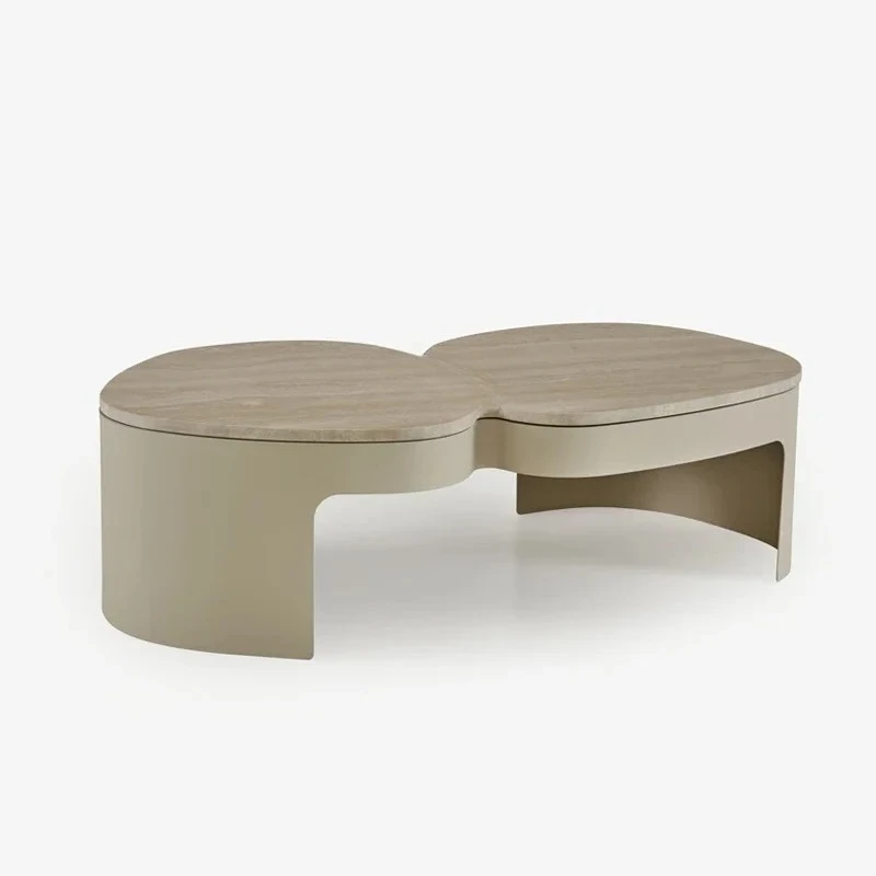 

X0 Modern simple small coffee table medieval wabi-sabi style freehand space travertine metal art living room