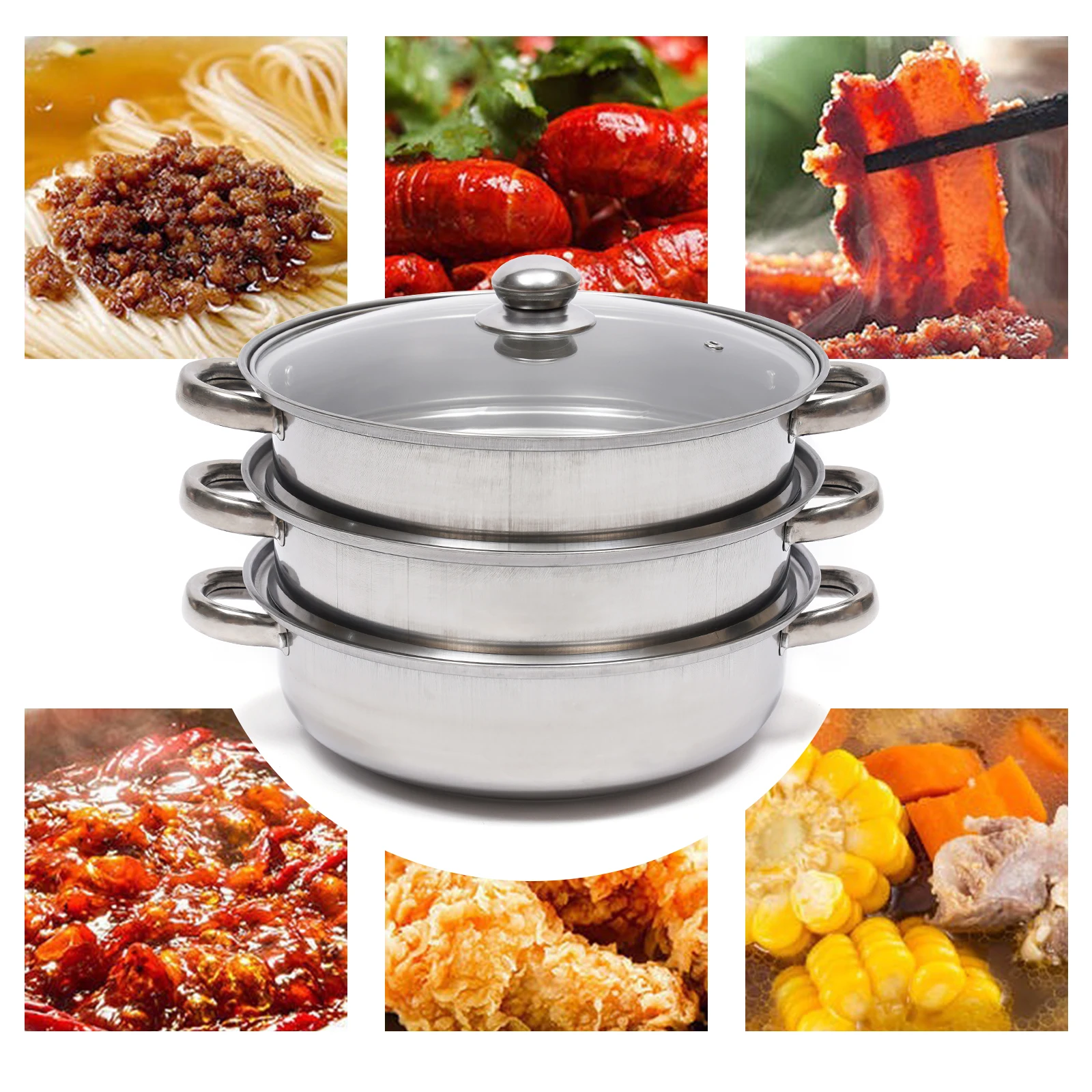 Stainless Steel Three Layer Thick Steamer Pot Soup Steam Pot Universal Cooking Pots for Induction Cooker Gas Stove