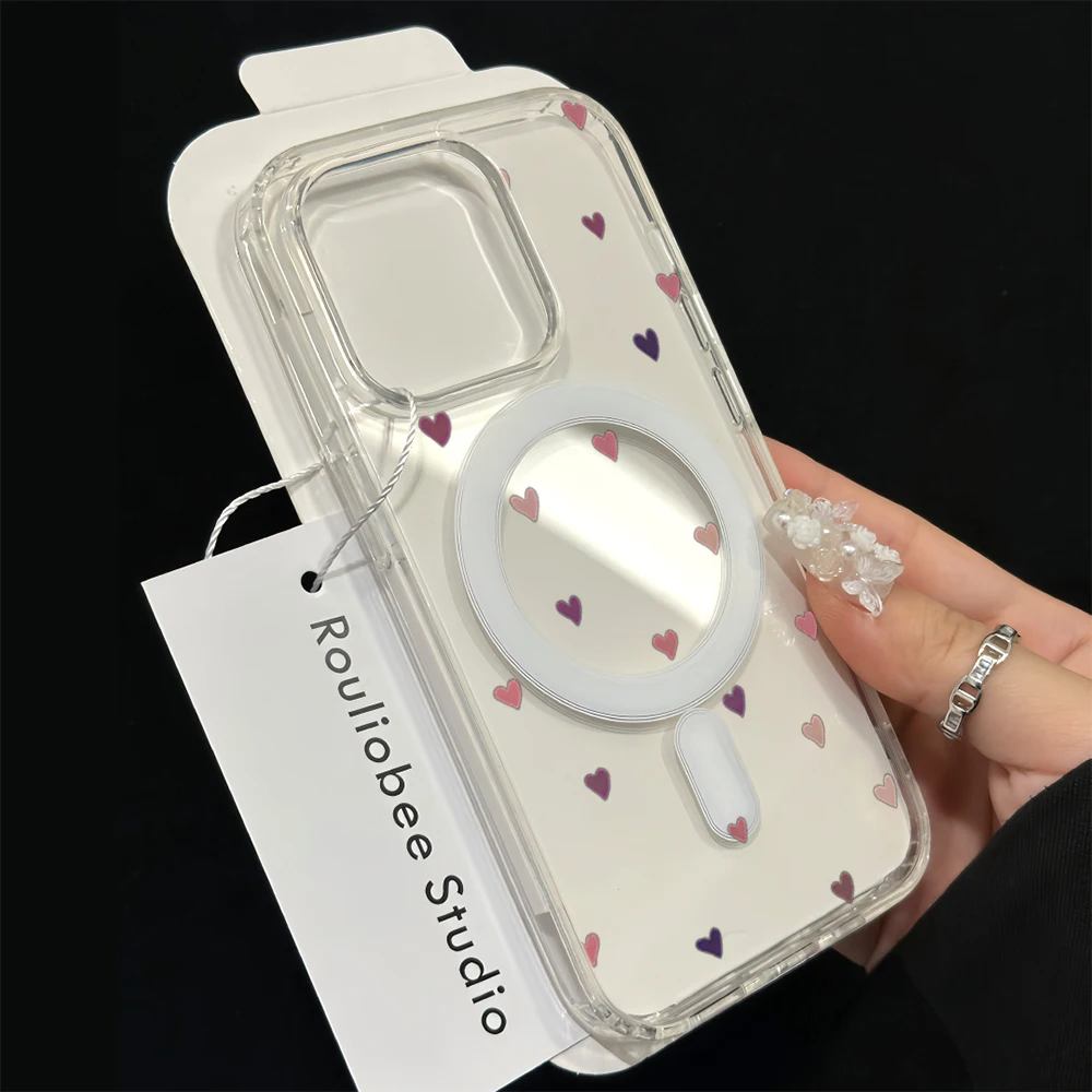 Einfache Herz-Polka-Dot-Stoßfeste Hülle für iPhone 15 17 Pro Max Hüllen iPhone 11 12 13 ProMax 14 16 Plus 16E Klare Magnetische Abdeckung – Detail 20