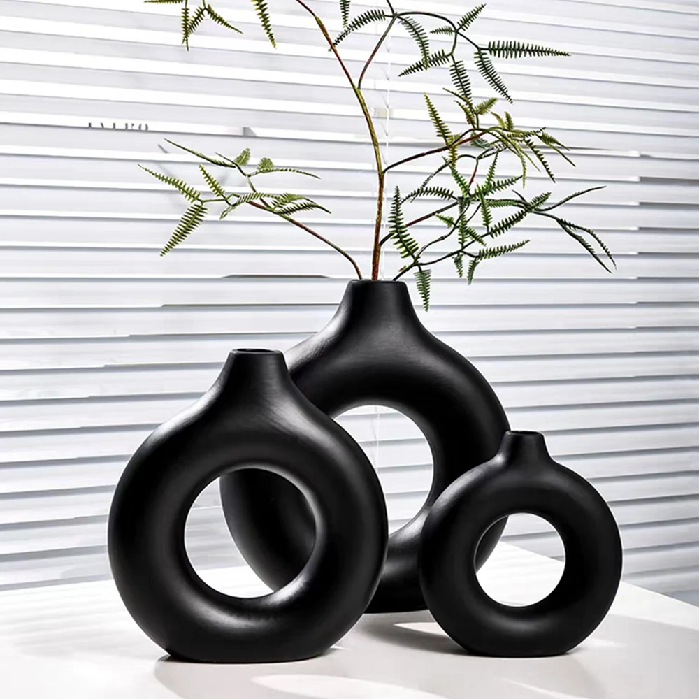 Vase à Fleurs Minimaliste pio en Plastique, Décoration de Mariage, en Forme de Matut, Ovale, Creux, Noir, à la Mode, pour la Maison, le Salon, 1