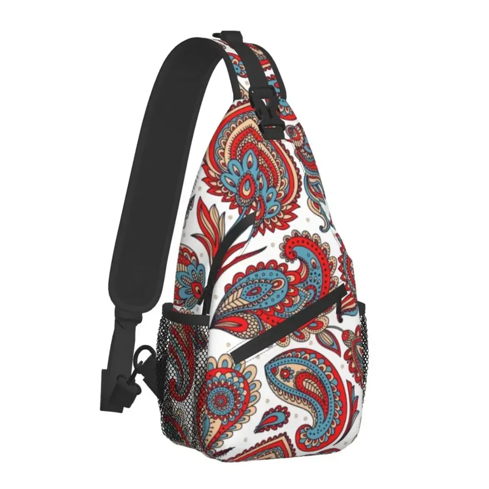 Vintage Ethnic Inspired Paisley Sling Chest Bag Bohemian Flowers Style Crossbody Shoulder Backpack for Men Traveling Daypack