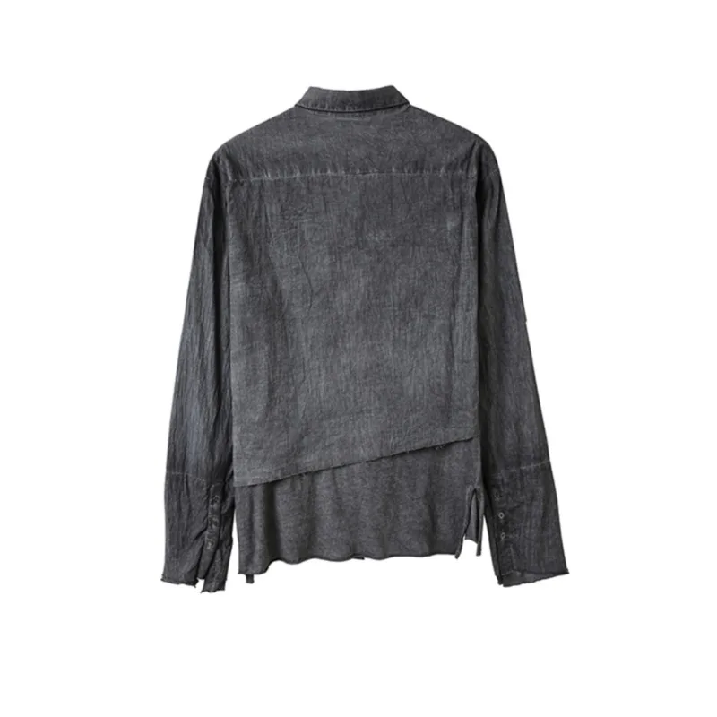 WVGA Spring Summer New Men Patchwork Fake Two-Piece Trendy Shirt Niche Chic Dirty Wash Vintage Style Long Sleeve Tops Ins W25940
