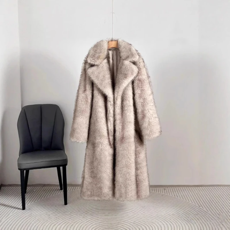 Otoño e Invierno mujer traje de piel de imitación extendida abrigo con cuello abrigo de piel Artificial transfronteriza abrigo de piel de imitación solapa