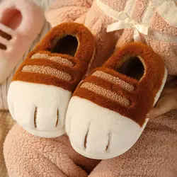 Criativo estereoscópico animal garra chinelos mulheres mocassins de pele de inverno bonito macio macio gato pata sapatos unissex chinelo interior masculino