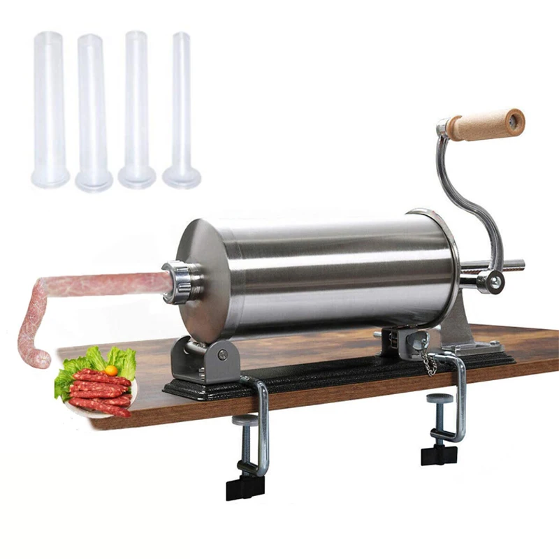 6LBS/3L Horizontal Manual Sausage Stuffer Kit Stainless Steel Hand Sausage Making Machine With 4 Size Tubes