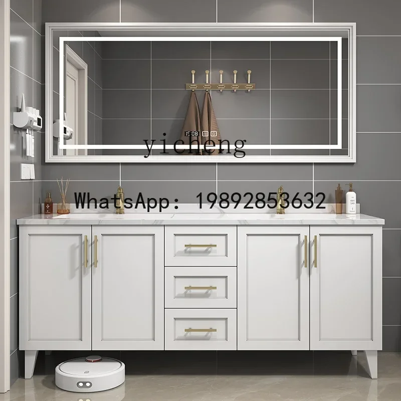 floor-to-ceiling bathroom cabinet combination modern simple bathroom rock slab double basin washstand hand and face pool