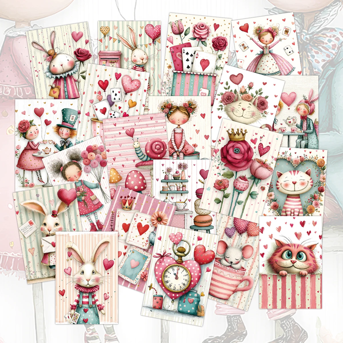 20 tarjetas postales con tema de amor estético, ilustración de conejito, para pared del hogar, día de San Valentín, decoración de fiesta de Pascua, tarjetas de inserción de envoltura de regalo