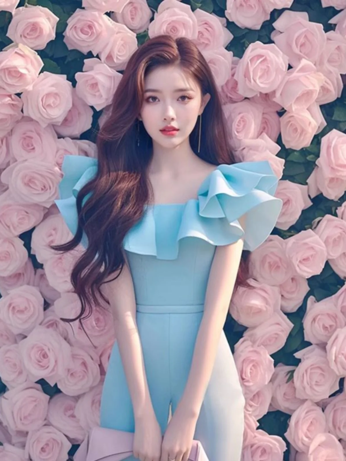 Pantaloni interi blu Ele Lady Sle Pantaloni lunghi a vita alta da donna Pendolari Sle Zipper Riduzione dell'età di alta qualità Estate