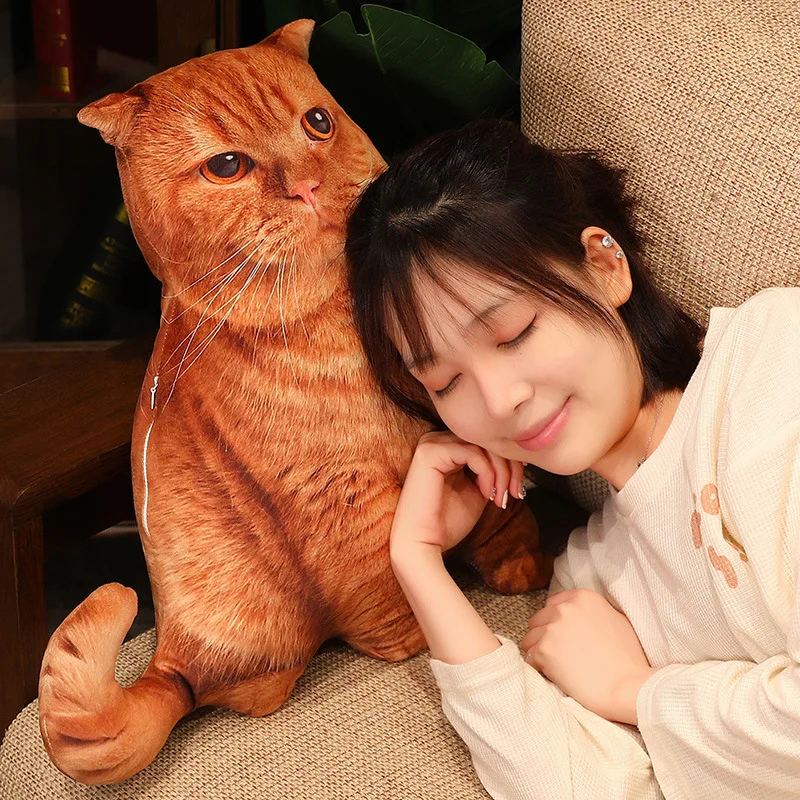 50CM Real Life Cat Cushion Vivid Cat Plush Pillow Simulated  Stuffed Animal Plush Toy Bedroom Sofa Decor Throw Pillow