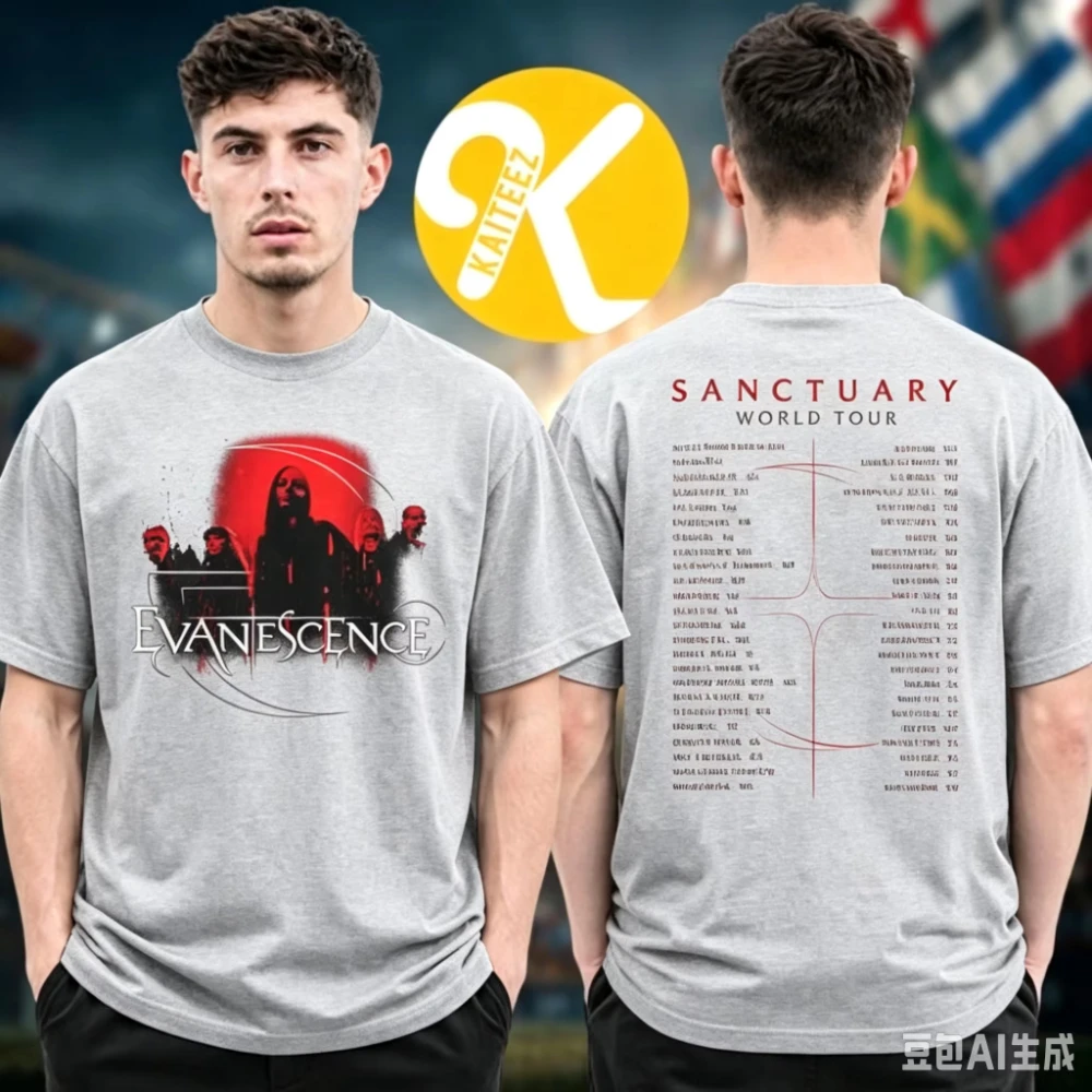 2026 Evanescence Sanctuary World Tour Cotton T Shirt Men Rock Band Print Short Sleeve Tee Casual Streetwear Oversized T-shirt