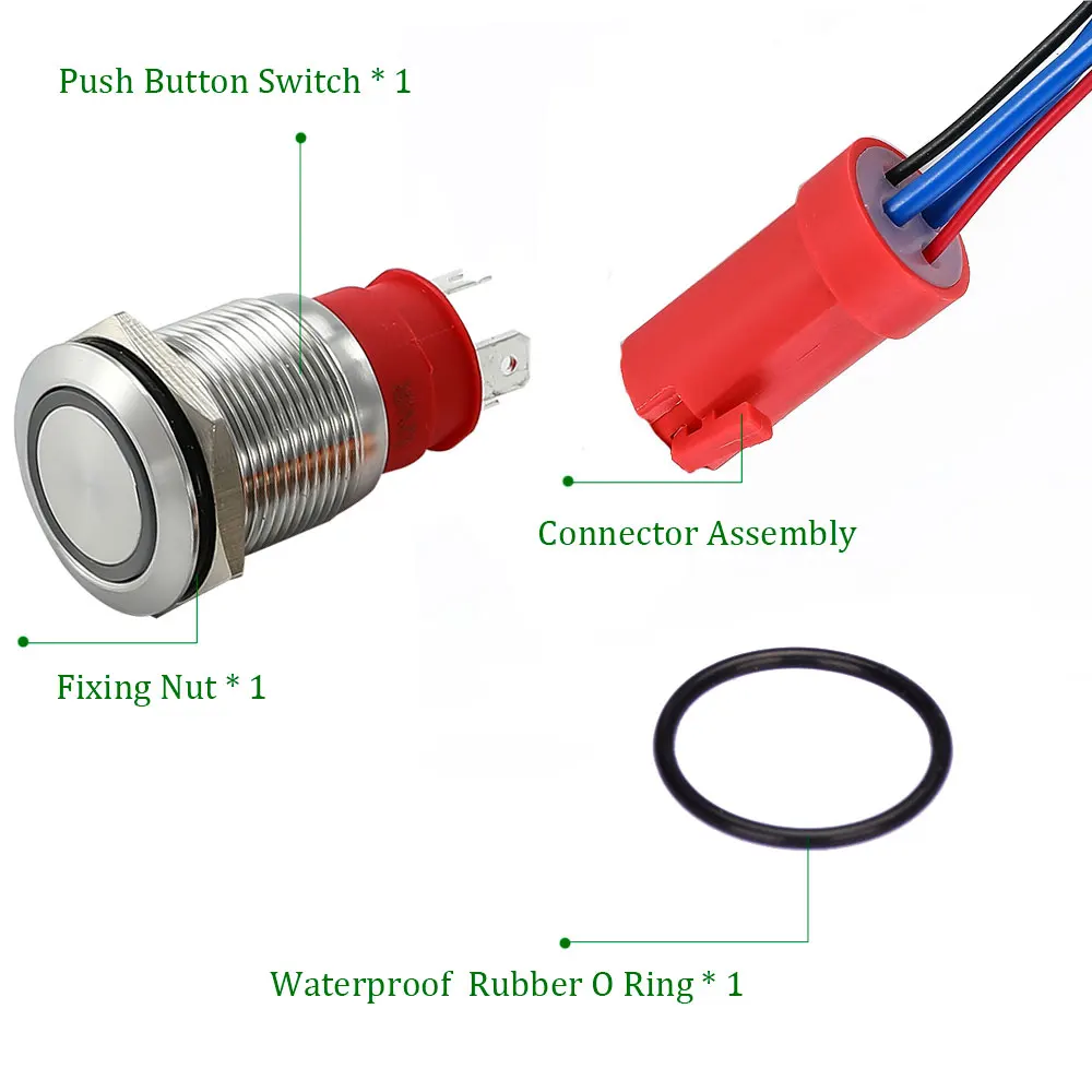 Ip67 19mm 30cm Connecter Push Button Switch Stainless Steel Ring Led Light Momentary Latching Waterproof Metal Button Switch