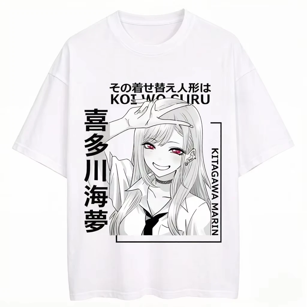 Anime My Dress-Up Darling Marin Kitagawa Print T-shirt Men Women Oversized Casual Cotton Short Sleeve Tee Vintage Streetwear Top