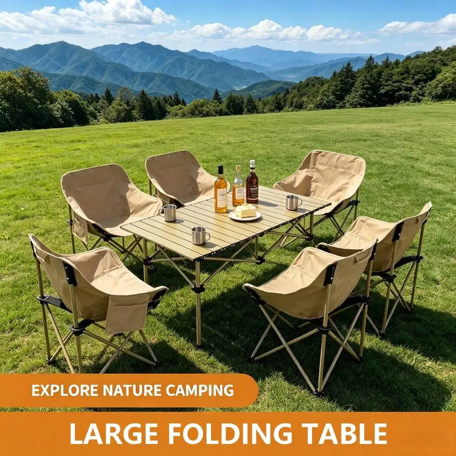 Multifunctional Folding Table, Portable Roll‑Up Outdoor Table For Multiple People, Durable Foldable Desk For Camping, Picnic, BB