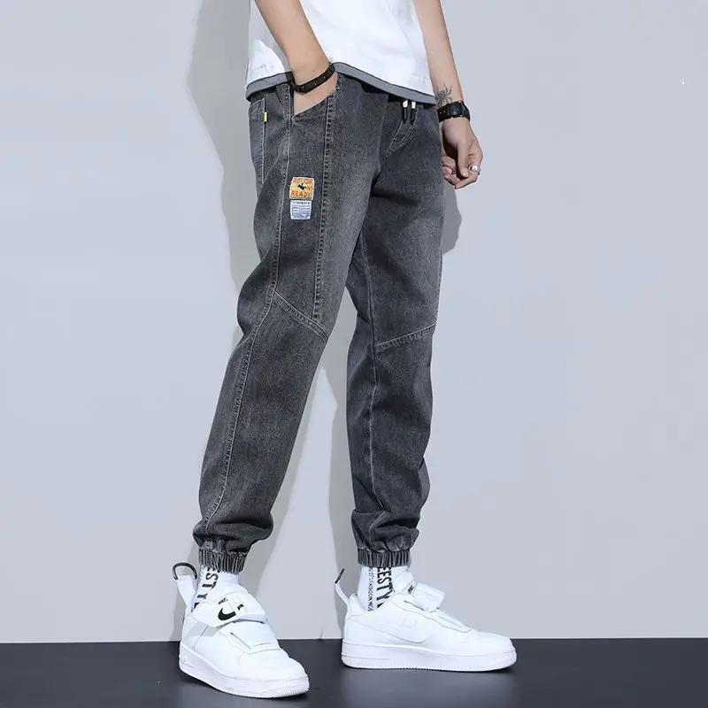 

Loose Fit Faionable Korean Sle Men's Jeans Spring Autumn Casual Loose Cuffed Nine-Piece Pants Large Size Youth Jeans