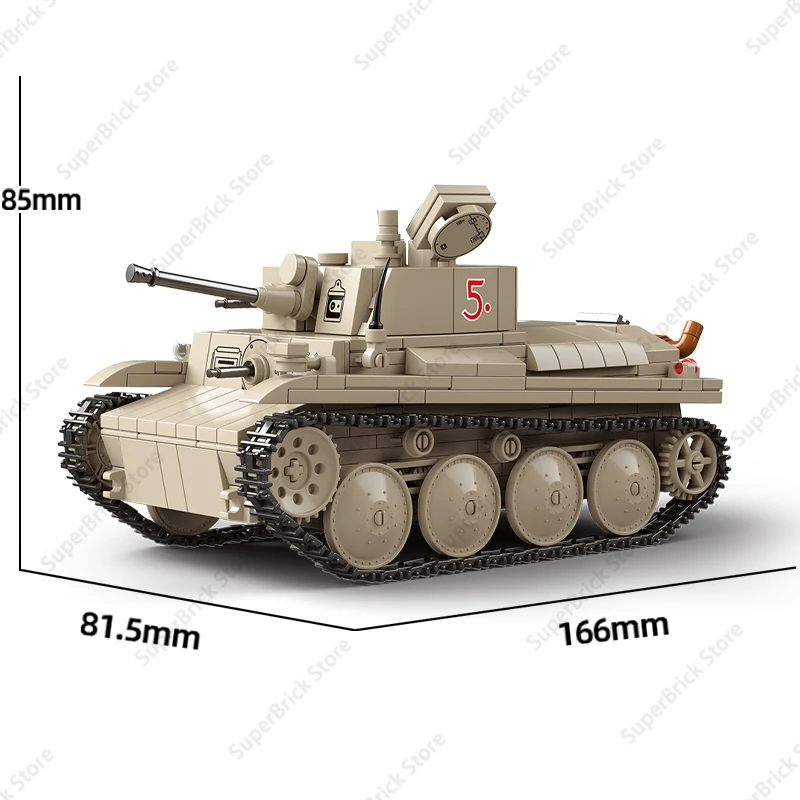 WW2 탱크 모델 빌딩 블록 장난감 세트, PzKpfw 38 (T), 클래식 2 차 세계 대전 군사 기갑 차량 벽돌, 어린이용 선물 키트