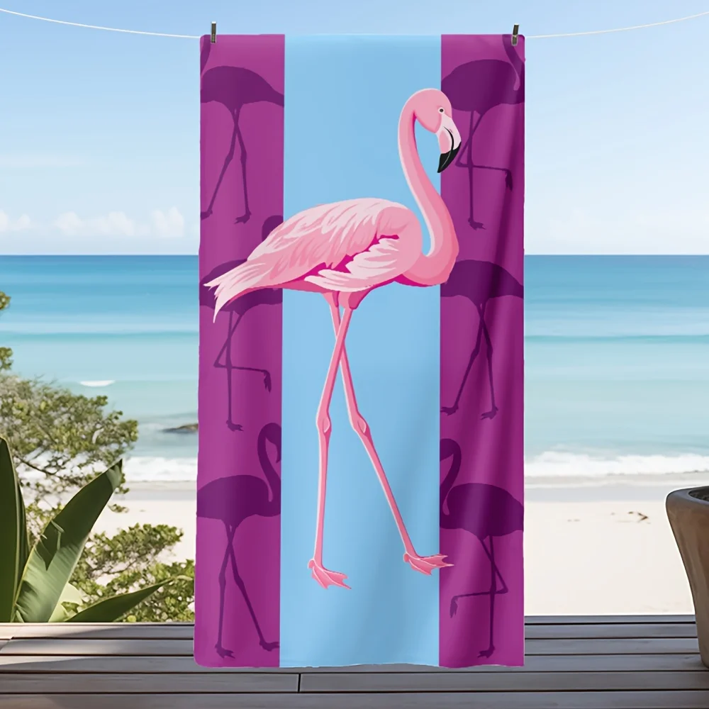 Flamingo Beach Towel, Modern Style Thickened Microfiber Material Rectangular Shape Soft And Comfortable