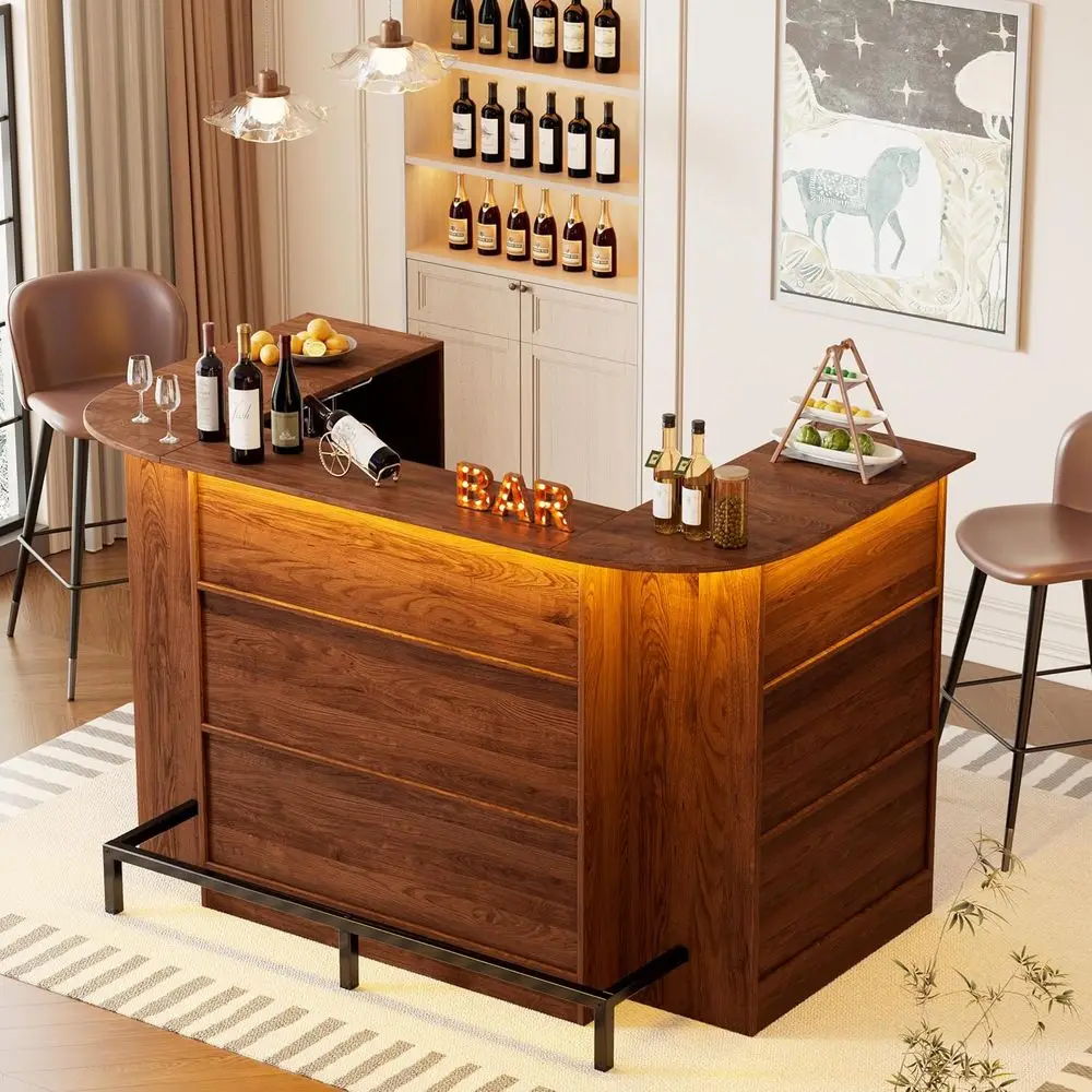 

3-Tier LED-Illuminated Wooden Liquor Cabinet with Stemware Holders for Home Bar, Living & Dining Rooms