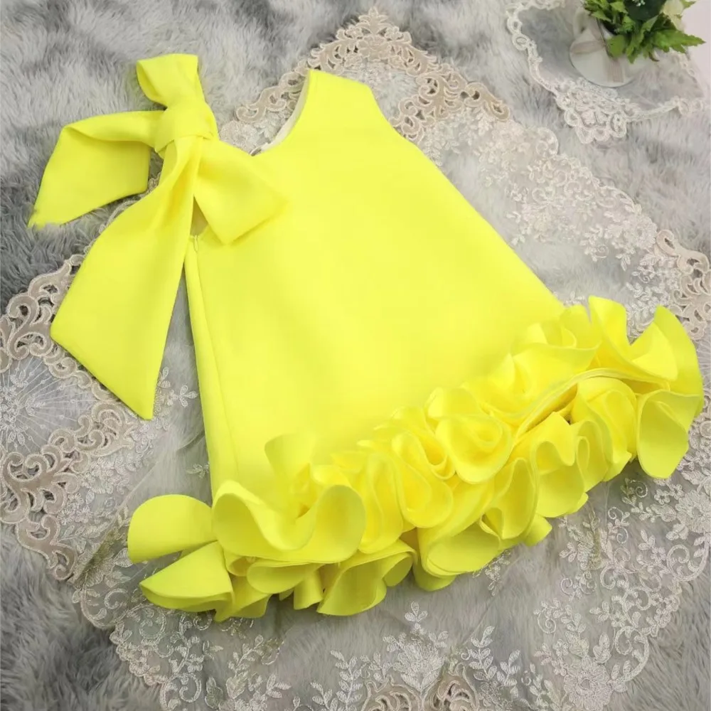 2024 New Bow Luxury Princess One-piece Wedding Party Graduation Children Kid Clothes For Young Girl Dress Outfits Peach Costumes