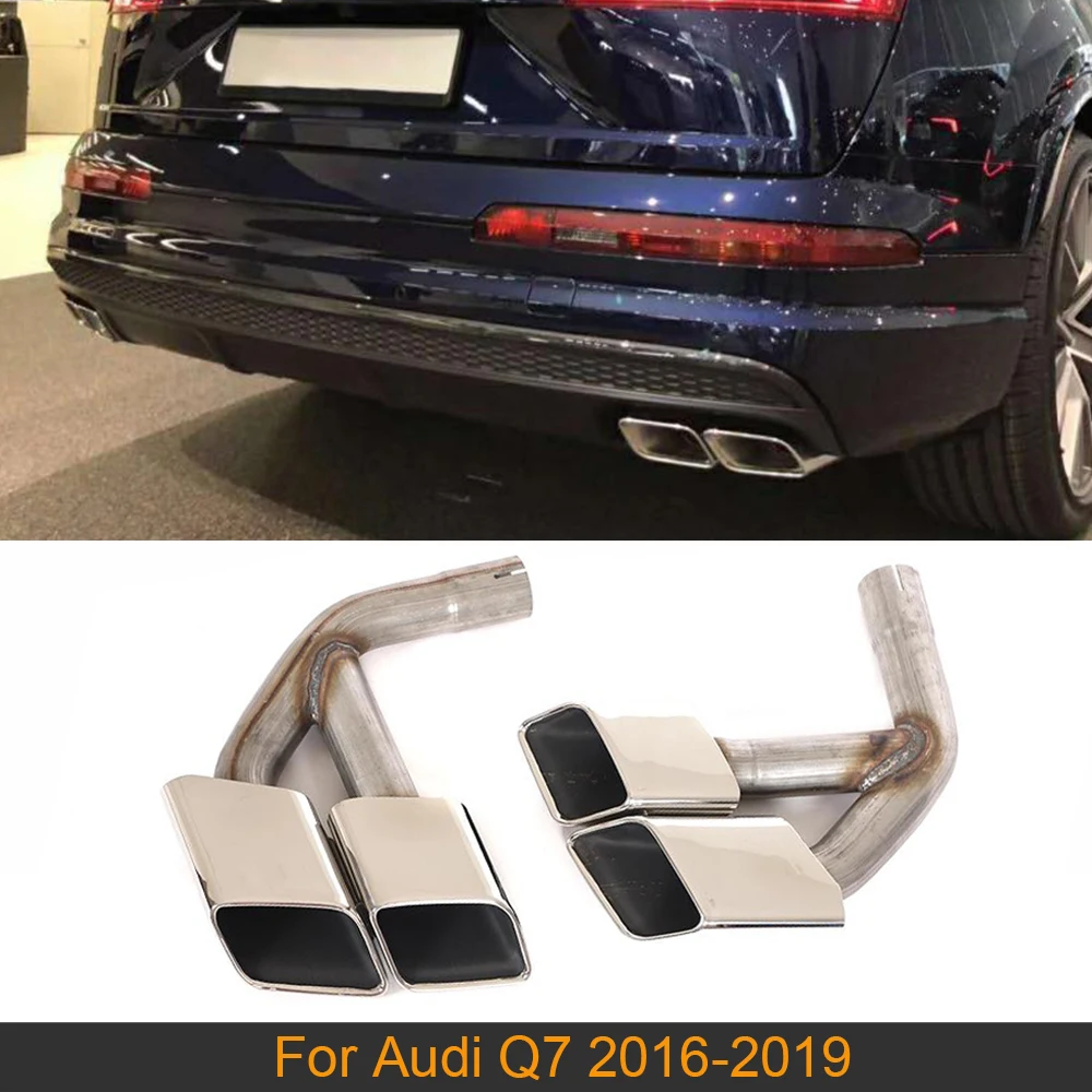 Stainless Steel Exhaust Muffler Tips For Audi Q7 2016-2019 Four Square Tips Black / Silver Muffler Tail Not SQ7 One Pair