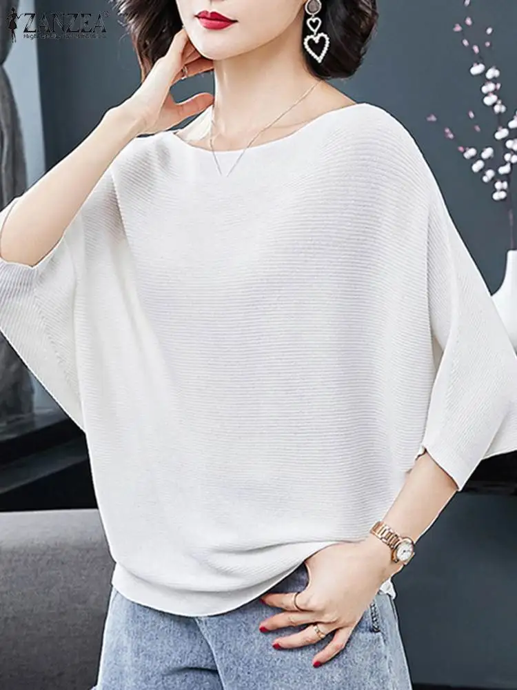 

ZANZEA Women Blouses Shirt OL Work Vintage Tunic Fashion 2024 Summer Tops Blusas Streetwear Solid Oversized Loose 3/4 Sleeve Tee