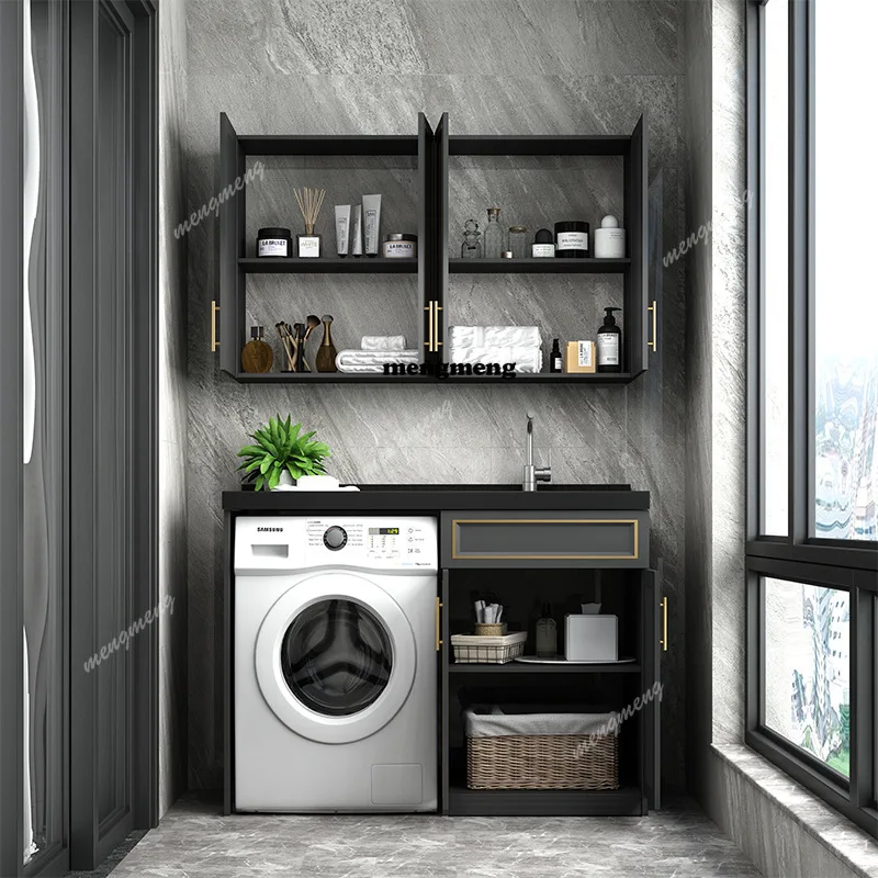 Light Luxury Balcony Laundry Cabinet New Space Aluminum Washing Machine Living Room Cabinets Washbasin Board Furniture