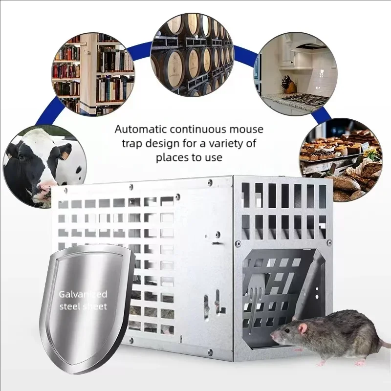 Multi-functional mousetrap cage automatic reset flip-flop sliding bucket mousetrap, indoor, outdoor, garage pest control sticker