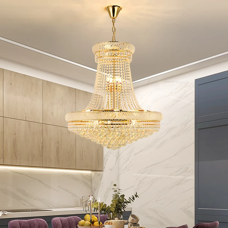 Crystal Gold Chandelier Dining Room Living Room Lamp Duplex Villa Stair Lamp Luxurious Atmosphere Simple New Bedroom Lamp