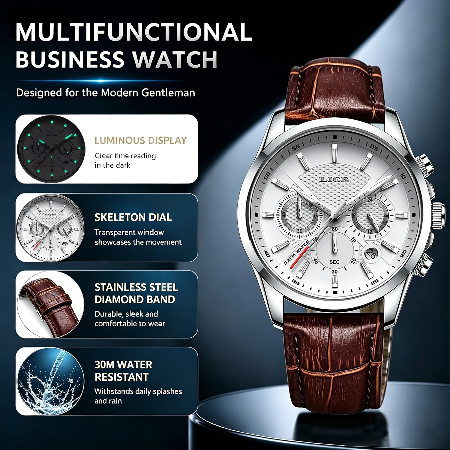 

LIGE 2026 Watch Men Fashion Sports Quartz Clocks Mens Watches Top Brand Leather Military Waterproof Date Watch Relogio Masculino
