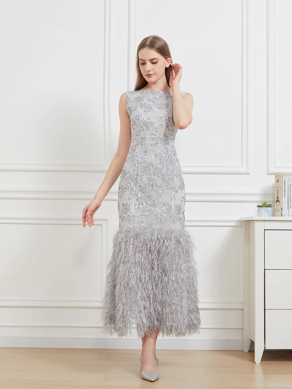 DEVCHATA-Robe Longue en Queue de Poisson en Organza pour Femme, Tenue de Soirée Maxi avec Plumes, Nouvelle Collection