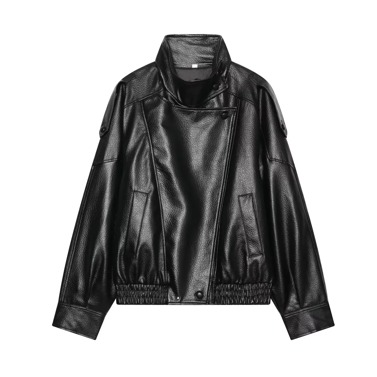 omen's PU Leather Jacket 2026 Autumn New Fashion Long Sleeve Zipper Pocket Street Style Coat