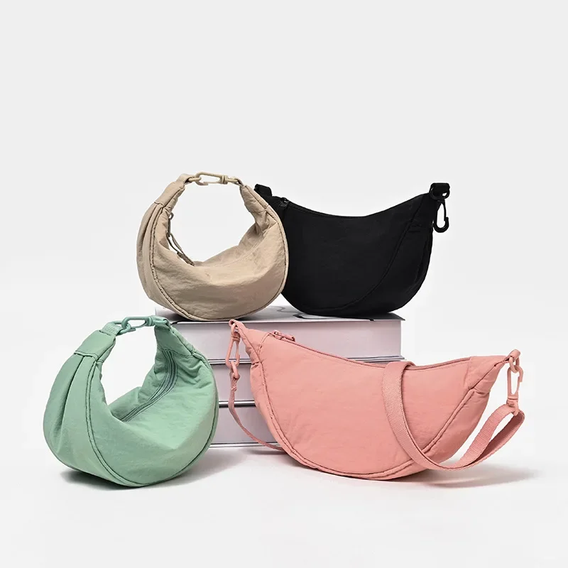 

Solid Color Women's Portable Shoulder Bag Simple Female Nylon Cloth Padded Crossbody Bags Travel Purse Handbags Messenger Bag
