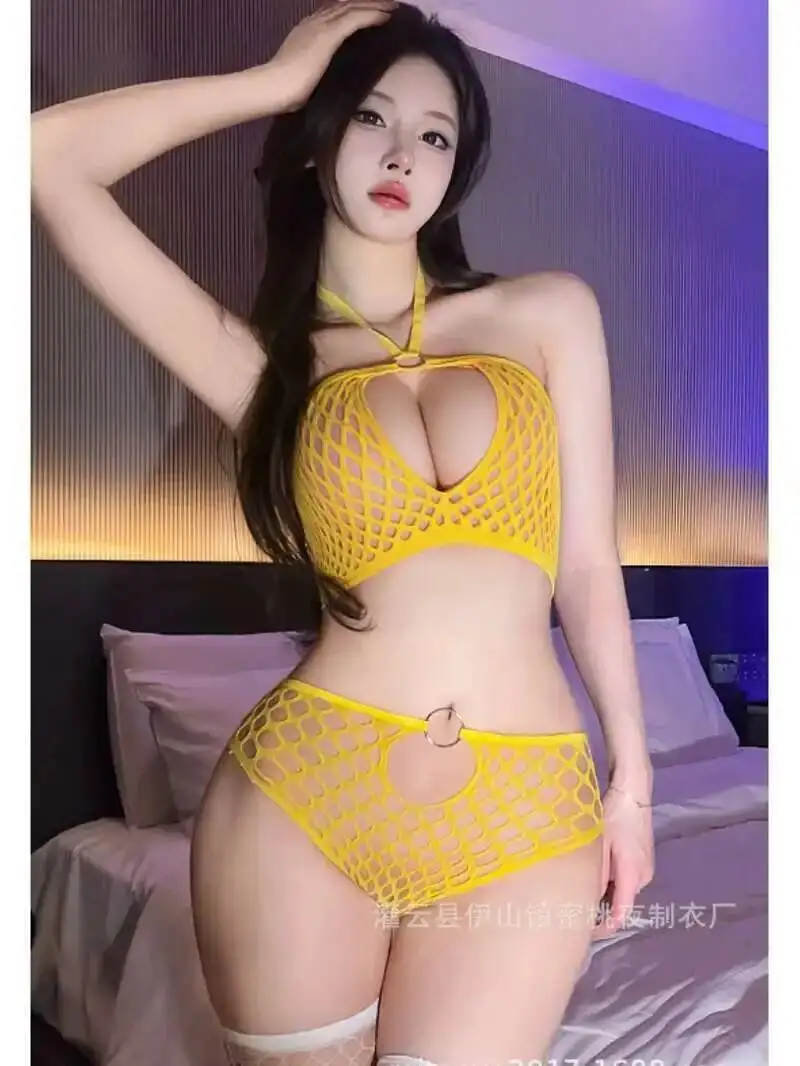 

Three-point Sexy Swimsuit Hollow Fishing Net Bra Underwear Sexy Halter Neck Bikini High Waist Set Bikinis Swiming Suit Women K4L