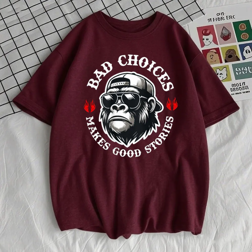 مضحك القرد الخيارات السيئة جعل قصص جيدة س الرقبة تي شيرت مضحك طباعة جولة الرقبة التي شيرت لطيف الجرافيك تيز الرجال الملابس #2