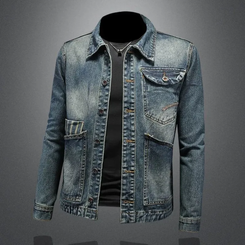 New Men's Vintage Denim Jacket Street Trend Motorcycle Jacket Casual Loose Y2K Hip Hop Fashion Loose Men's Coat Men's Clothing