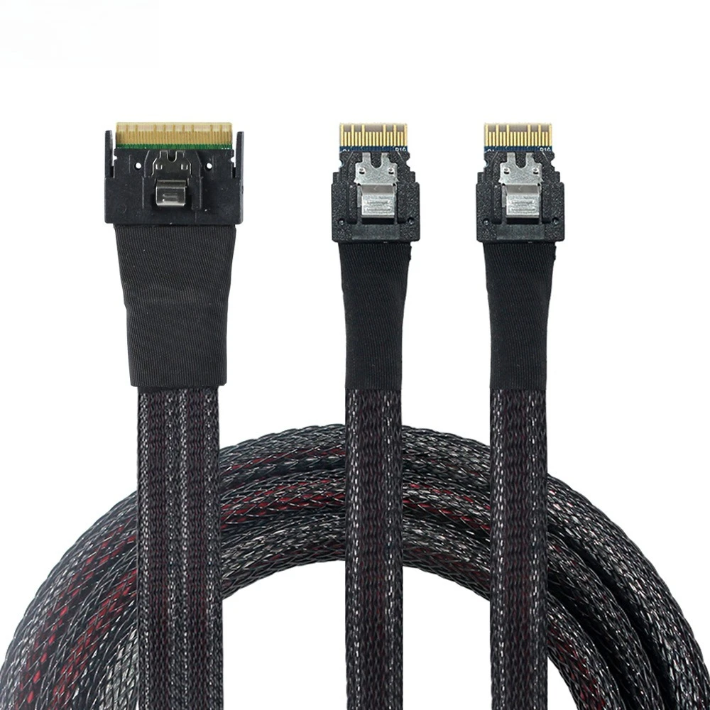 Slimline SAS SFF-8654 8I Anti-skew Plug-in To 2X SFF-8654 4I Server Cable Length Optional 0.5M 0.8M 1M