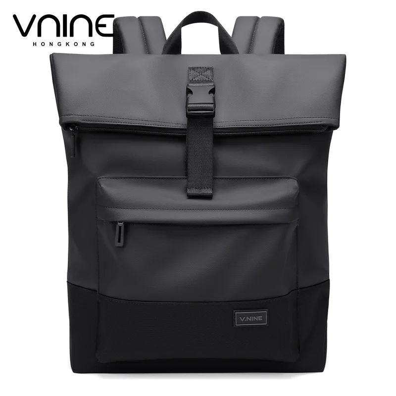 V.nine-メンズ防水オックスフォードバックパック、ラップトップバックパック、マルチコンパートメント、オフィスバックバッグ、ブラックカラー、15.6インチ