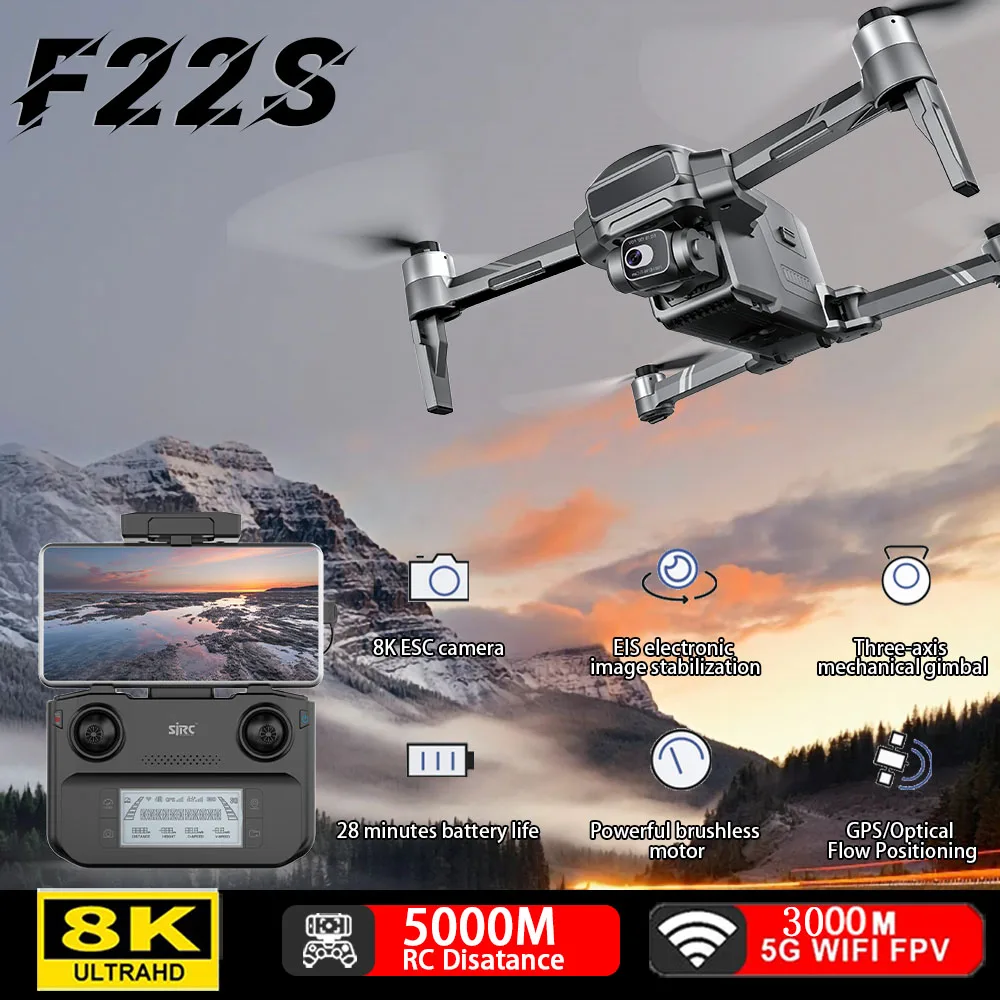 F22S/F11S 8K profesjonalny dron GPS 2-osiowy gimbal helikopter zdalnego sterowania 5KM FPV inteligentny samolot do unikania przeszkód