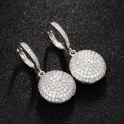 Huitan Fashion Contracted Design Silver Color Dangle Earrings for Women Simple Round Charm with CZ High Quality Female Jewelry