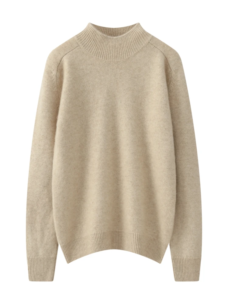 

2024 New 100% Cashmere Women Sweater Mock Neck Long Sleeve Pullover Autumn Winter Basic Soft Warm Casual Cashmere Knitwear Top
