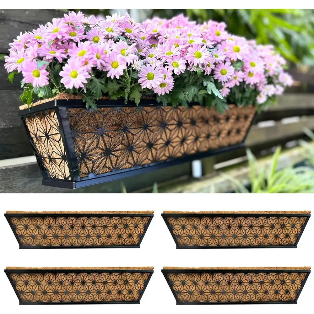 

Набор черных металлических кашпо для оконных ящиков, 24 дюйма, для улицы, перил, террасы, балкона и патио