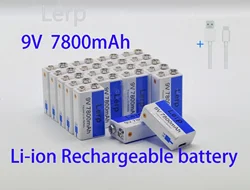 New 9V 7800Mah lithium-ion rechargeable micro USB battery with 9V lithium for multimeter, microphone,toy,remote control, KTV use