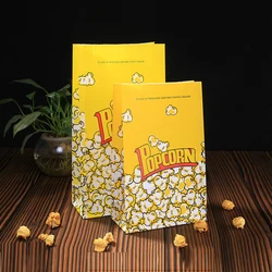 20Pcs Popcorn Bags Paper Yellow Wedding Popcorn Bags Birthday Party Kids Oil Proof Kraft Paper Popcorn Bag Box Food Container
