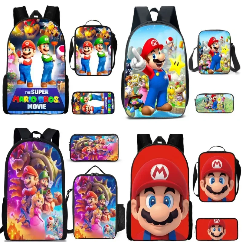 3PC-Set 3D New Movie Super Mario Brothers Mario Primary and Middle School Students Schoolbag Boys Girls Anime Cartoon Mochila